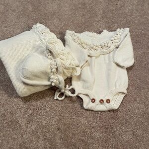 Cream Knit Baby Outfit Set